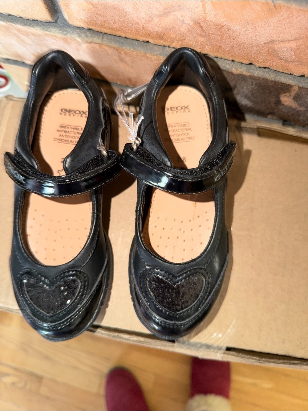 Geox Girls Black Patent Mary Janes with Heart Accent